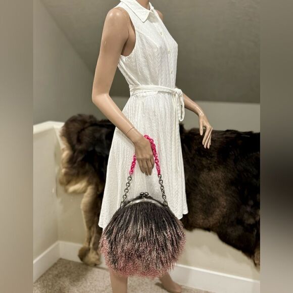 Handmade Gradient Color Real Mongolian Lamb Fur Kisslock Shoulder Bag/Crossbody - Picture 8 of 14